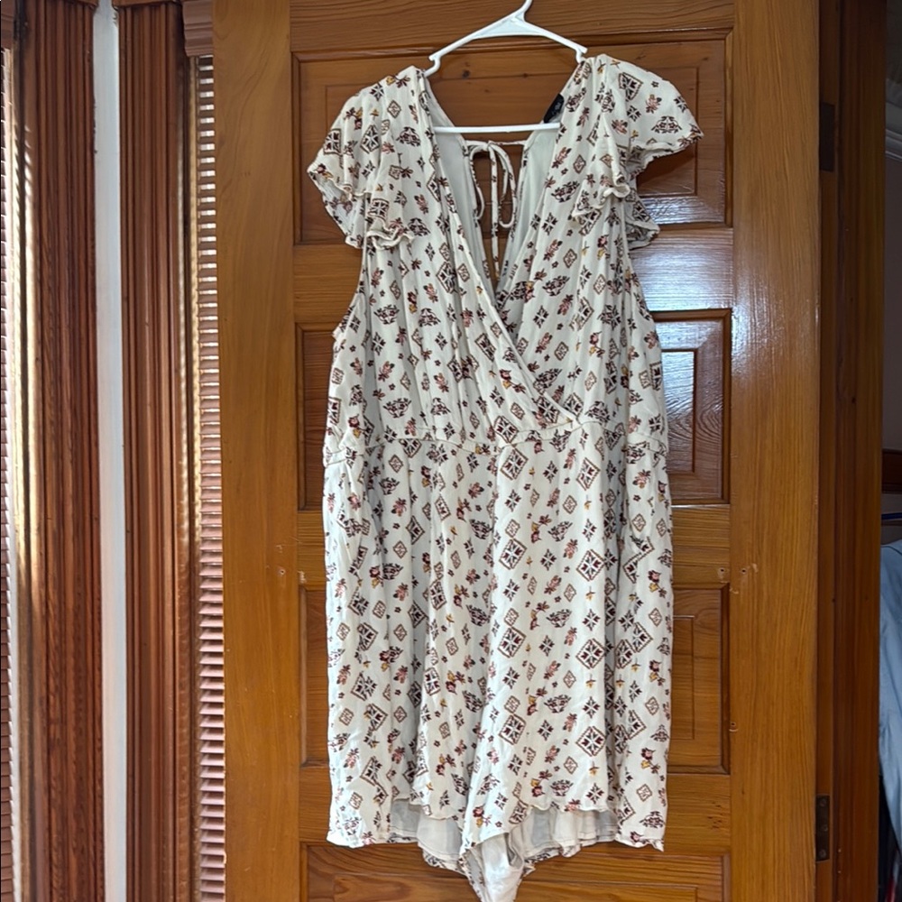 Torrid Cream and Brown Floral Jumpsuit